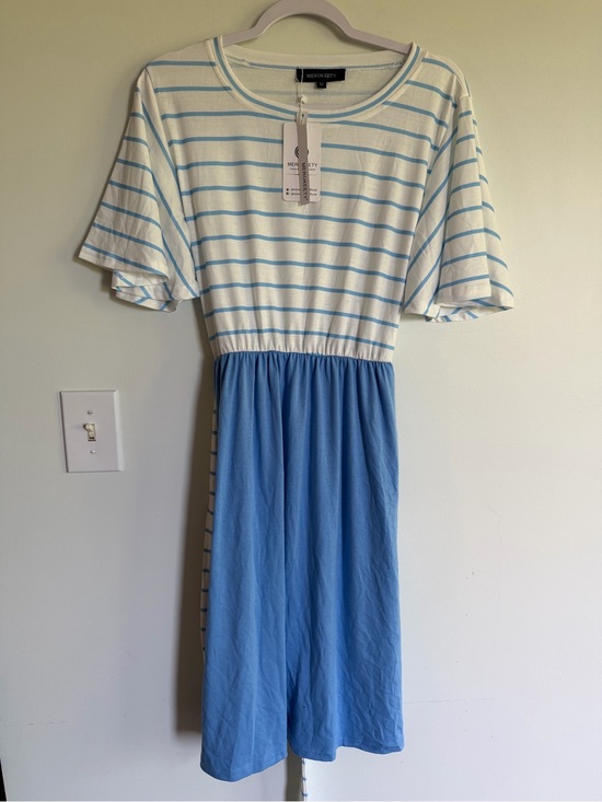 Merokeety Dresses & Skirts - Merokeety Blue Stripe Midi Dress Casual Work Summer Basic Everyday Staple